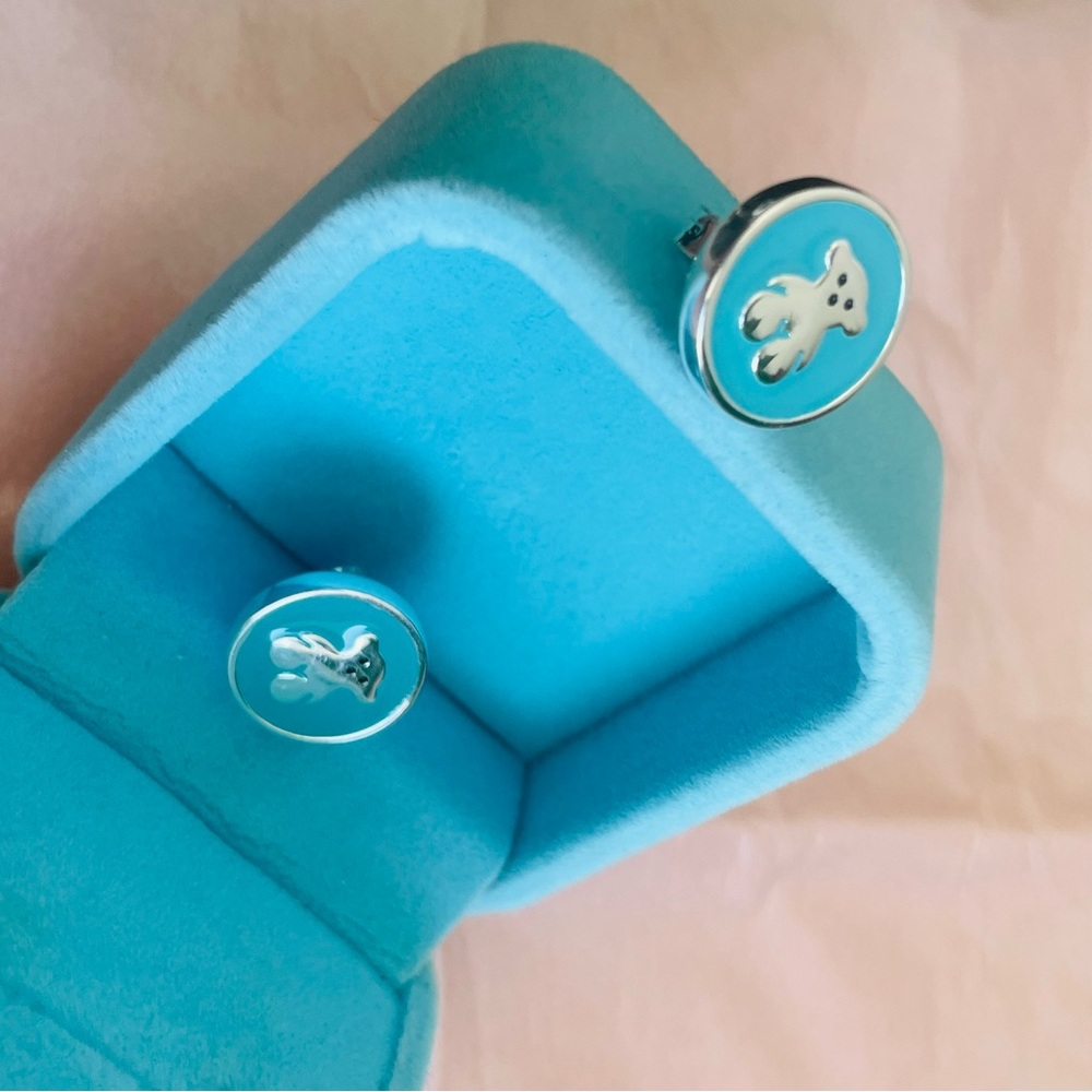 Tous Silver Turquoise Muffin Silver Bear Button Earrings - Picture 9 of 15